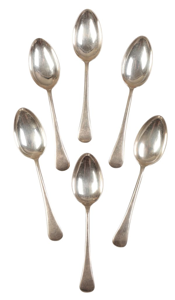 A SET OF SIX ELIZABETH II SILVER OLD ENGLISH PATTERN DESSERT SPOONS