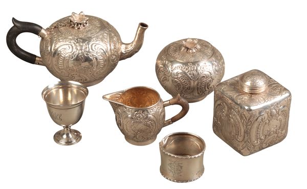 A MIDDLE EASTERN WHITE METAL TEA SET