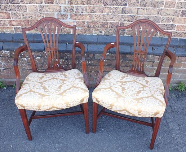 A PAIR OF GEORGE III MAHOGANY HEPPLEWHITE STYLE ARMCHAIRS