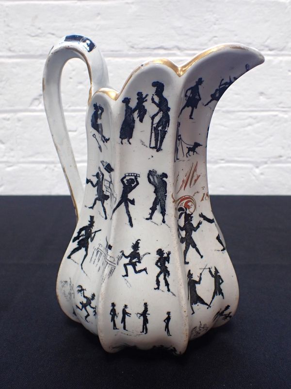 A STAFFORDSHIRE JUG PRINTED WITH SILHOUETTES