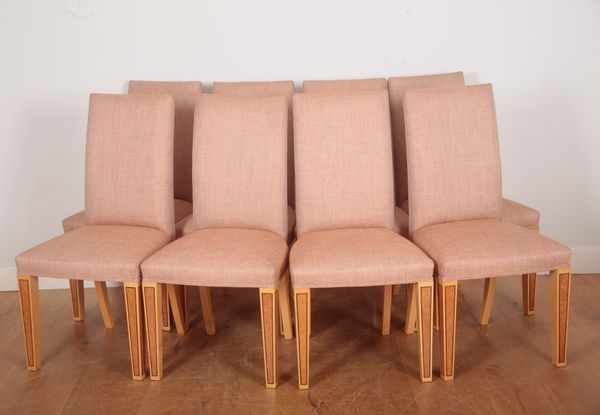 LINLEY: A SET OF EIGHT SYCAMORE CLOSED BACK DINING CHAIRS