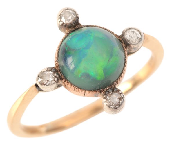 AN OPAL AND DIAMOND RING