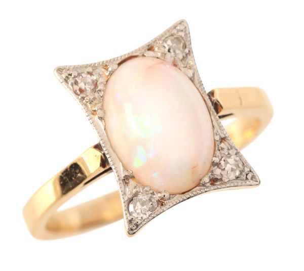 AN ANTIQUE OPAL AND DIAMOND RING