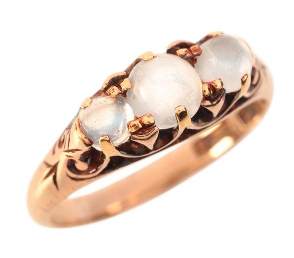 A MOONSTONE THREE STONE RING