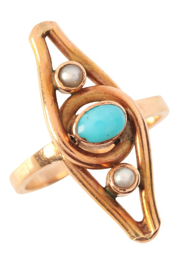 A TURQUOISE AND PEARL DRESS RING