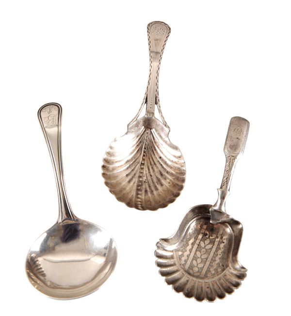 THREE GEORGE III SILVER CADDY SPOONS