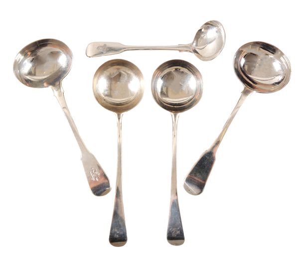 A PAIR OF GEORGE III SILVER OLD ENGLISH PATTERN CREAM OR SAUCE LADLES