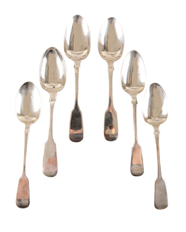 SIX 19TH CENTURY SILVER FIDDLE PATTERN DESSERT SPOONS