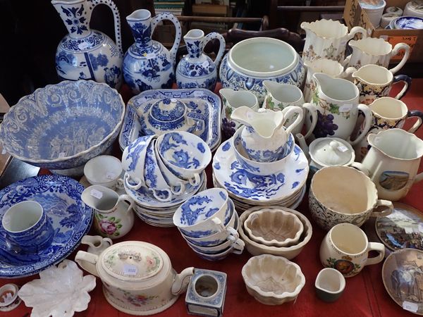 THREE MODERN DELFT JUGS, A SIMILAR BOWL