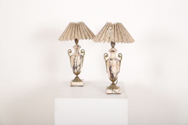 A PAIR OF MARBLE AMPHORA VASE LAMPS