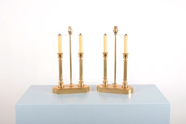 A PAIR OF GILT-METAL TWO-CANDLE BOUILLOTTE LAMPS