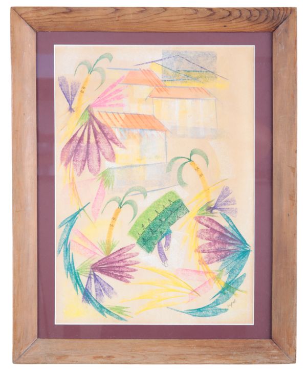HYMAN SEGAL (1914-2004) A Tropical Landscape With Figure Walking Towards Settlement