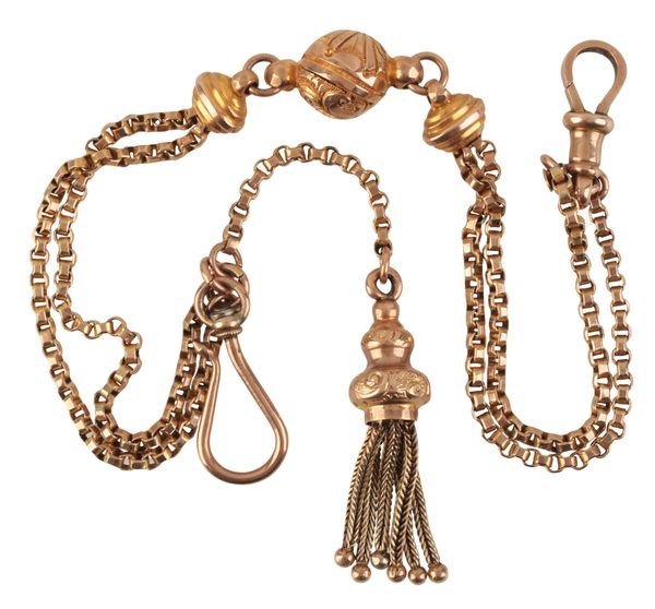 A 9CT GOLD FANCY-LINK POCKET WATCH CHAIN