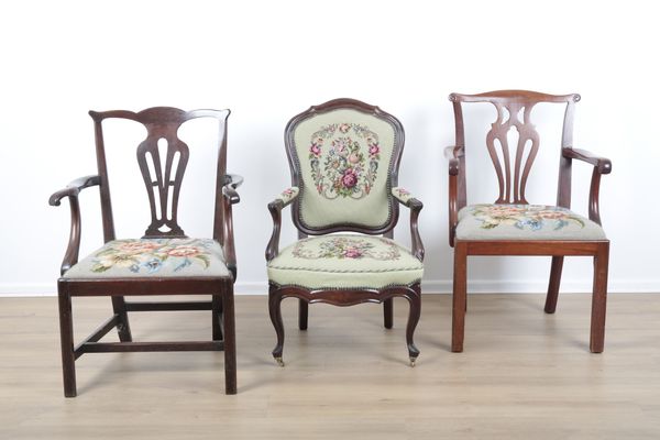 A LOUIS XV STYLE MAHOGANY OCCASIONAL CHAIR