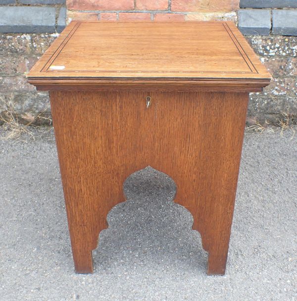 AN ARTS AND CRAFTS MOORISH STYLE OAK WORKTABLE