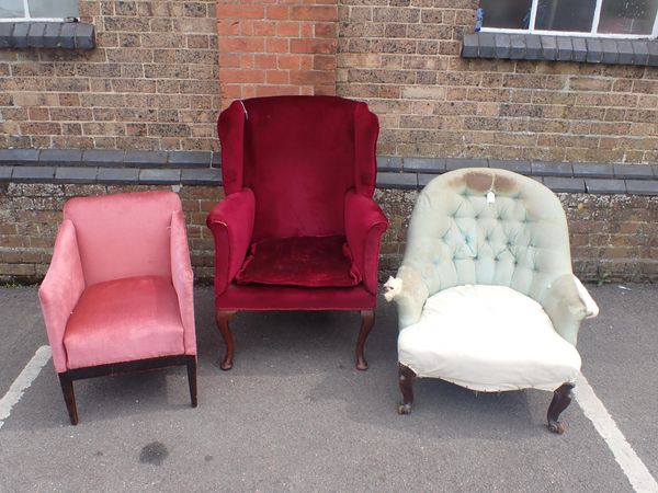 A 19th CENTURY WING BACK ARMCHAIR