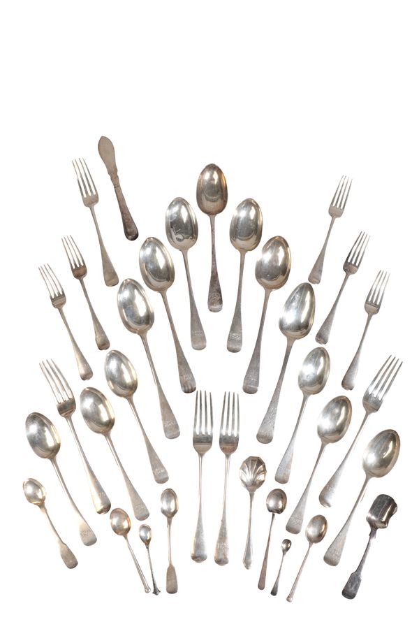 A VICTORIAN SILVER OLD ENGLISH PATTERN PART CUTLERY SERVICE