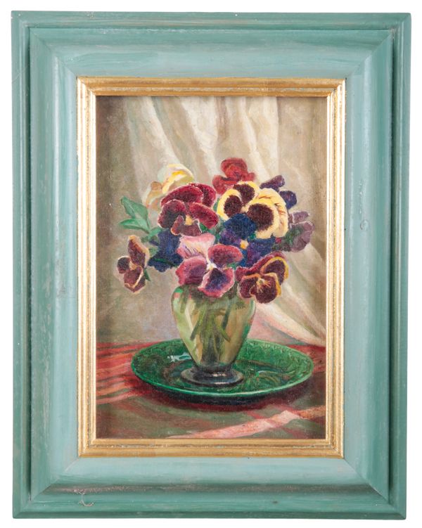 LUCY DOUMAN (20TH CENTURY) Still life with pansies