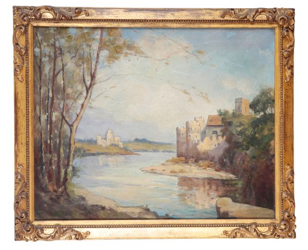 CONTINENTAL SCHOOL, 20TH CENTURY Riverside landscape with chateau