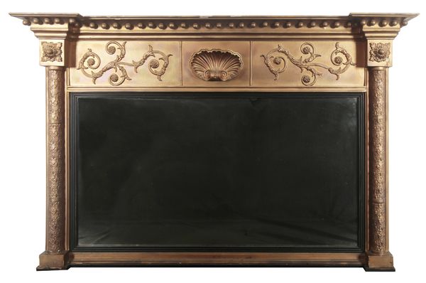 A GILTWOOD OVERMANTEL MIRROR IN REGENCY STYLE