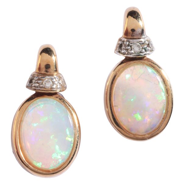 A PAIR OF OPAL AND DIAMOND EARRINGS