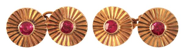 CARTIER: A PAIR OF VINTAGE BURMA RUBY CUFFLINKS