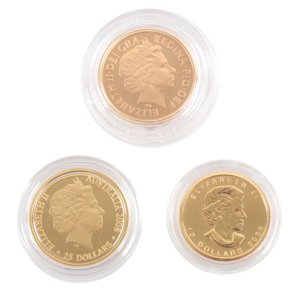 A 2008 "ICONS OF THE COMMONWEALTH" GOLD PROOF THREE COIN COLLECTION