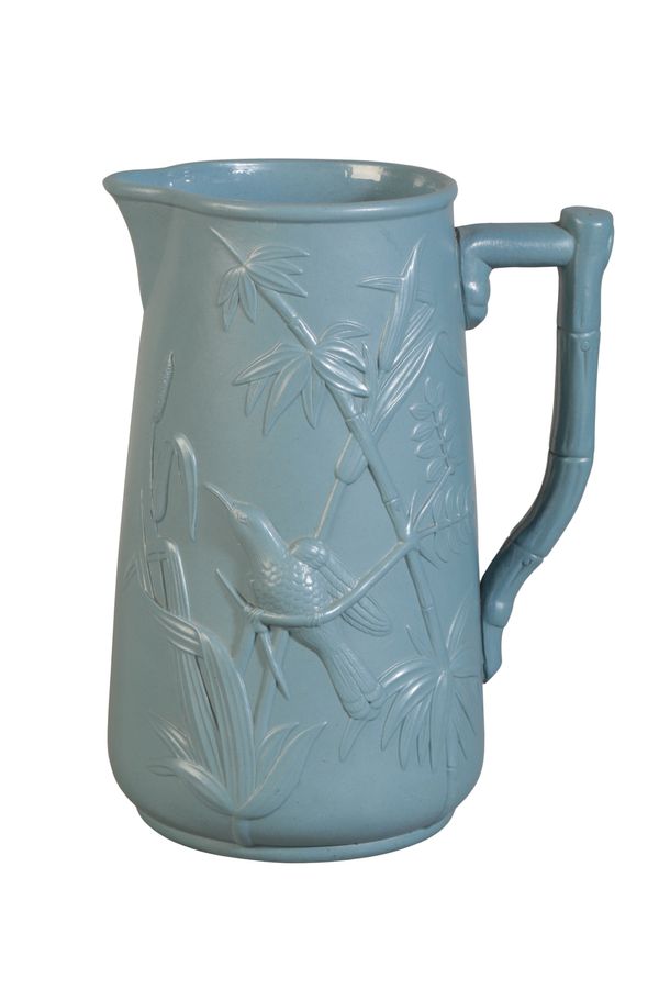 A DUDSON BLUE POTTERY ‘TROPICAL BIRDS’ JUG