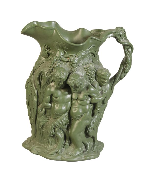 A MINTON GREEN POTTERY ‘SILENUS’ JUG