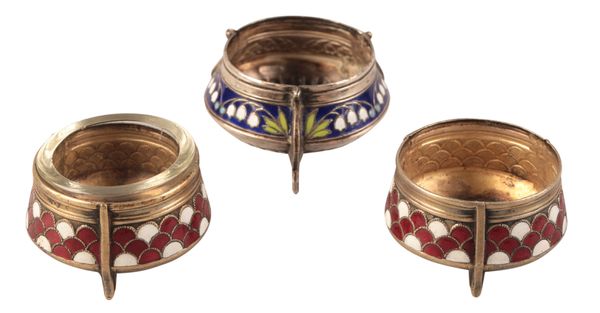 THREE SOVIET RUSSIAN ENAMELLED ‘JEWELLER’S METAL’ SALTS
