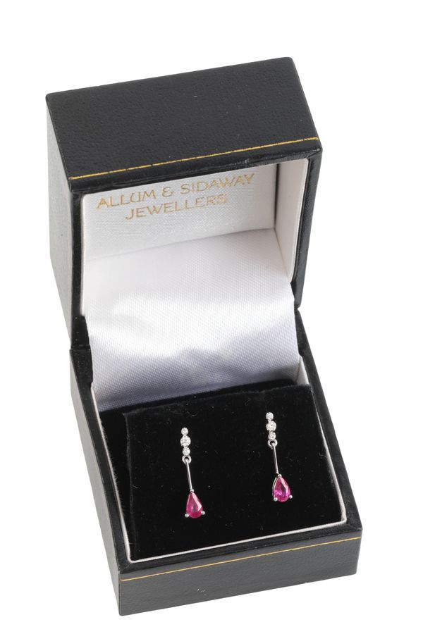 A PAIR OF RUBY AND DIAMOND DROP EARRINGS