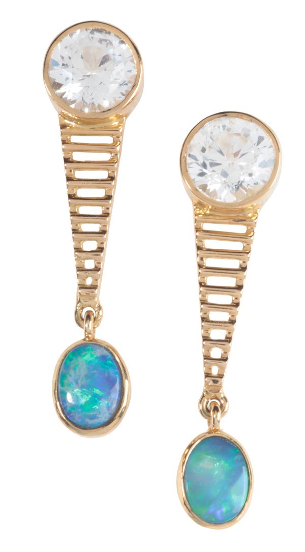 A PAIR OF OPAL DOUBLET / PASTE DROP EARRINGS
