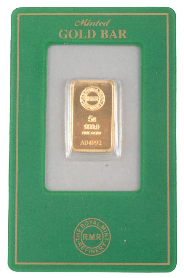THE ROYAL MINT: A 5G GOLD BULLION MINTED BAR