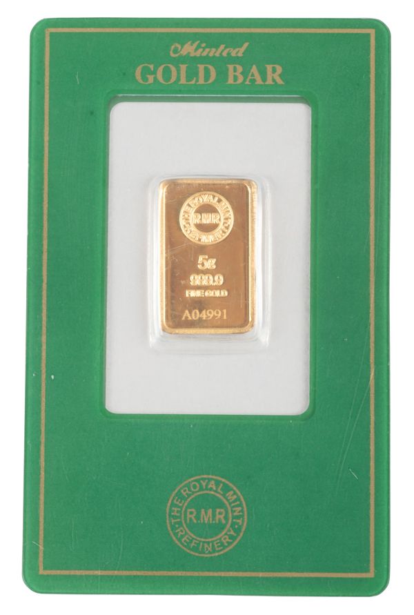 THE ROYAL MINT: A 5G GOLD BULLION MINTED BAR