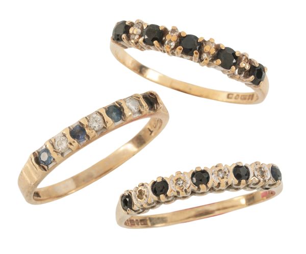 THREE SAPPHIRE AND DIAMOND HALF ETERNITY RINGS
