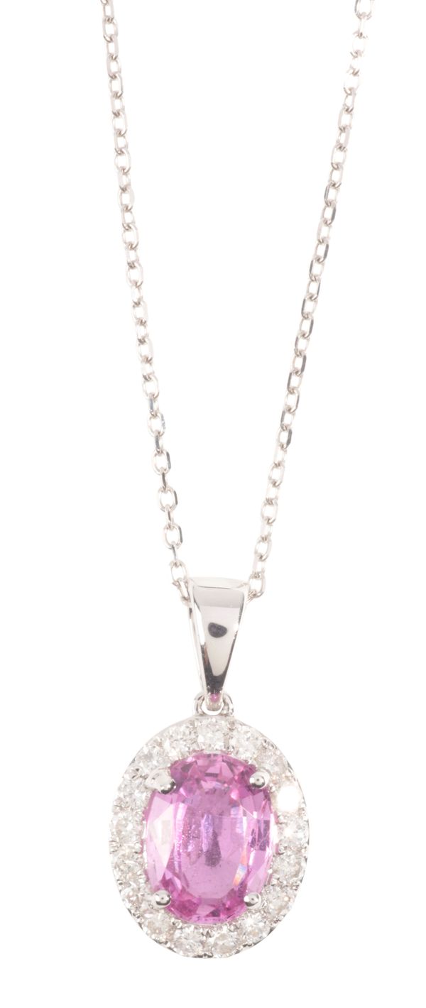 A PINK SAPPHIRE AND DIAMOND PENDANT NECKLACE