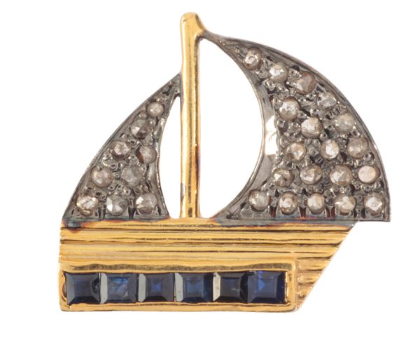 A DIAMOND SAILING BOAT LAPEL PIN