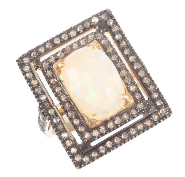 AN OPAL AND DIAMOND DRESS RING