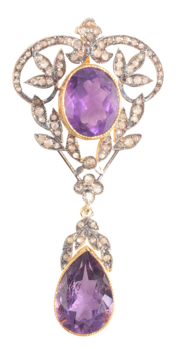 AN AMETHYST AND DIAMOND LAVALIER PENDANT