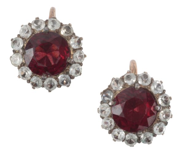A PAIR OF RED PASTE CLUSTER EARRINGS