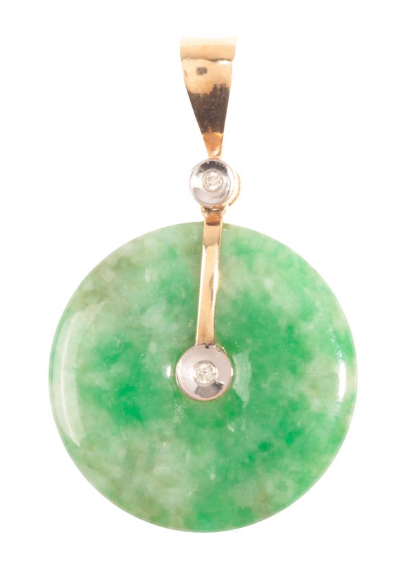 A JADE AND DIAMOND PENDANT