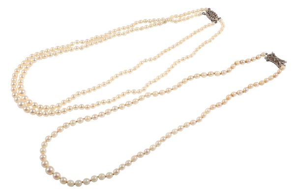 TWO CULTURED PEARL NECKLACES