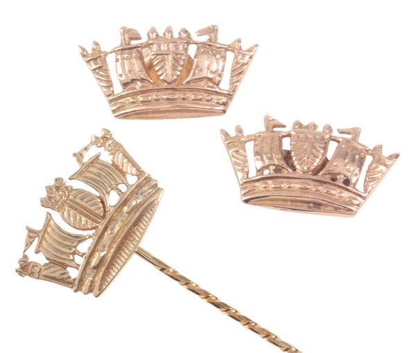 A PAIR OF NAVAL CORONET STUD EARRINGS