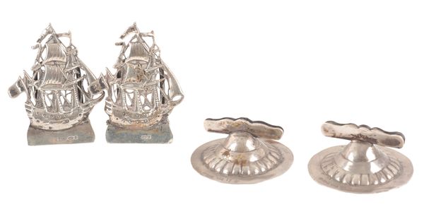 A PAIR OF EDWARD VII SILVER GALLEON MENU HOLDERS
