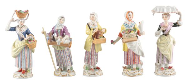 A GROUP OF FIVE MEISSEN PORCELAIN FIGURES