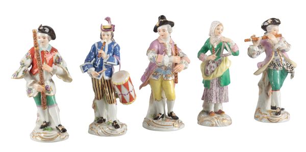 A GROUP OF FIVE MEISSEN PORCELAIN FIGURES OF MUSICIANS