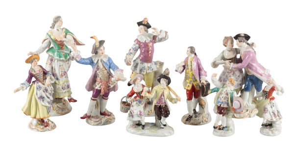 A GROUP OF NINE MEISSEN PORCELAIN FIGURES
