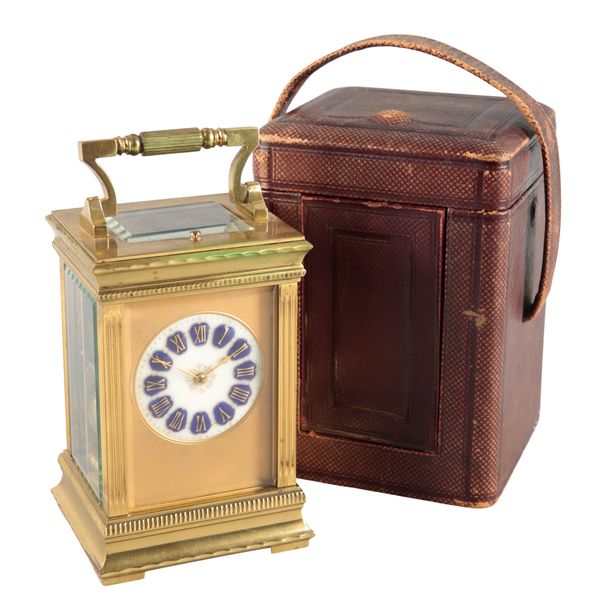 A FRENCH BRASS REPEATING CARRIAGE CLOCK