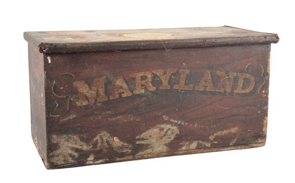 A GRAINED WOOD BOX INSCRIBED 'MARYLAND'