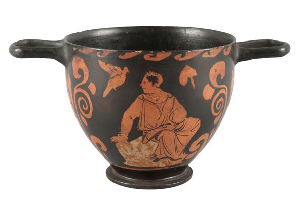 AN ANCIENT APULIAN RED-FIGURE TERRACOTTA SKYPHOS